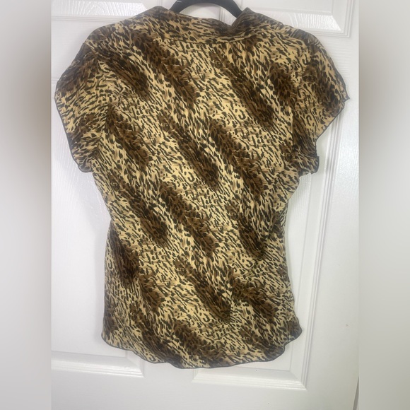 Y2K v neck Brown Leopard Print Blouse - Picture 2 of 6
